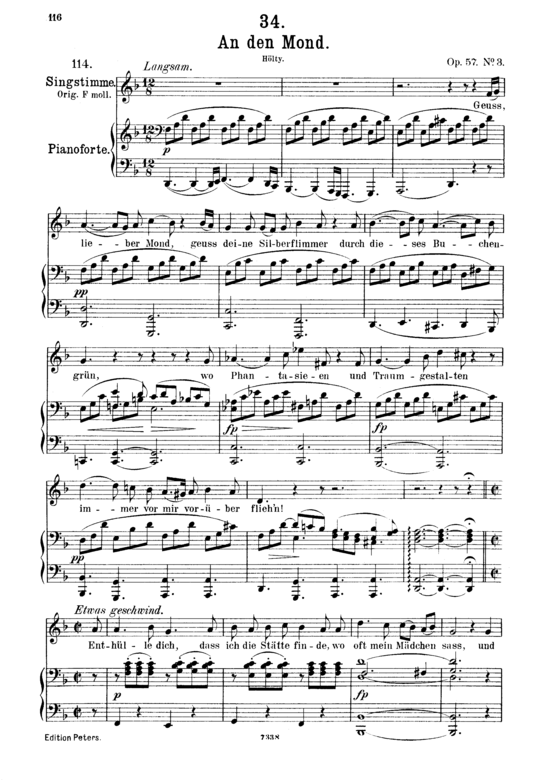 An den Mond D.193 Geuss lieber Mond (Gesang mittel + Klavier) (Klavier  Gesang mittel) von Franz Schubert