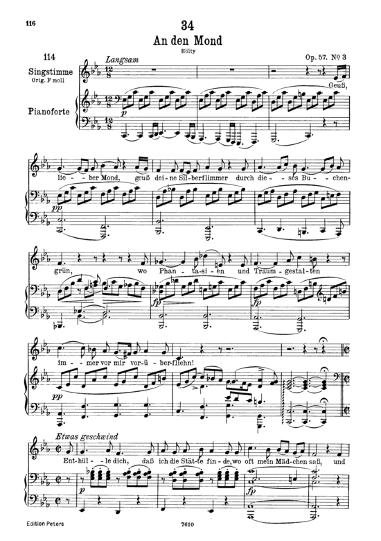 An den Mond D.193 Gru szlig lieber Mond (Gesang tief + Klavier) (Klavier  Gesang tief) von Franz Schubert