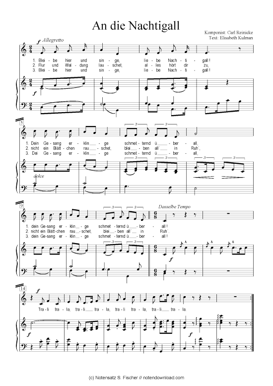 An die Nachtigall (Klavier + Gesang) (Klavier  Gesang) von Carl Reinecke  Elisabeth Kulman