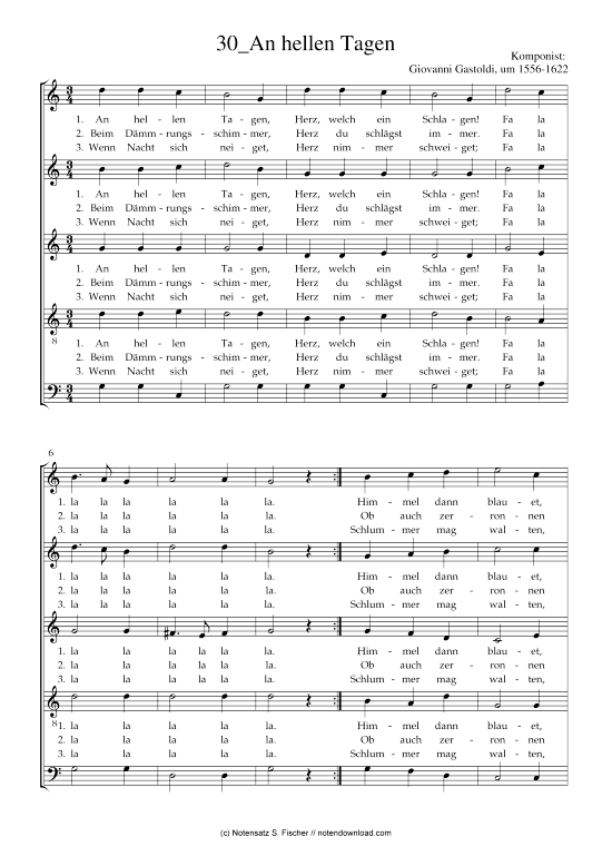 An hellen Tagen (Gemischter Chor SSATB) (Gemischter Chor (5 stimmig)) von Giovanni Gastoldi um 1556-1622