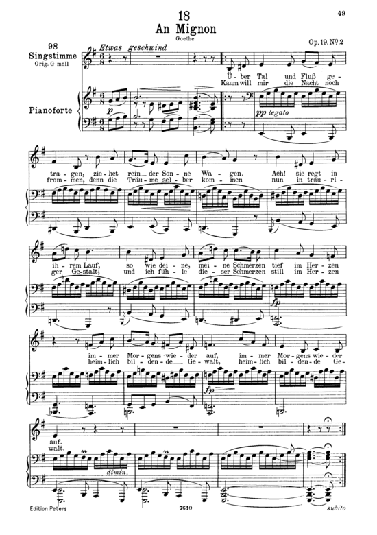An Mignon D.161 Uuml ber Tal und Flu szlig (Gesang tief + Klavier) (Klavier  Gesang tief) von Franz Schubert
