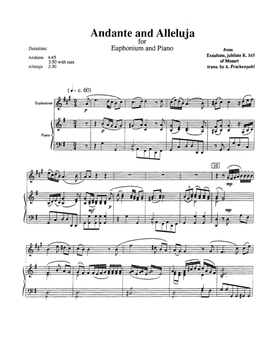 Andante and Alleluja (Euphonium + Klavier) (Klavier  Euphonium) von Wolfgang Amadeus Mozart