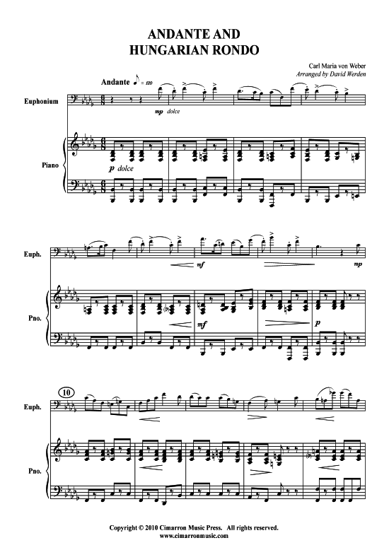 Andante and Hungarian Rondo (Bariton Pos + Klavier) (Klavier  Bariton (Posaune)) von Carl Maria von Weber