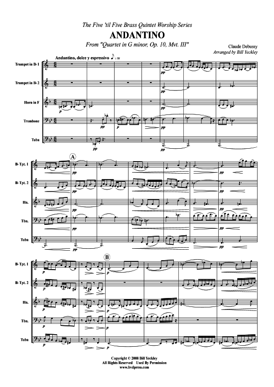 Andantino 3.Satz (Blechbl serquintett) (Quintett (Blech Brass)) von Claude Debussy (aus Quartett G-Moll op. 10)