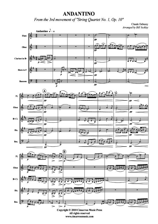 Andantino (3.Satz) (Holzbl auml ser-Quintett) (Quintett (Holzbl ser)) von Claude Debussy (Streichquartet Nr. 1 Op. 10)
