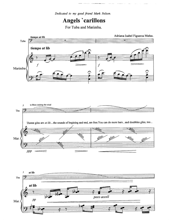 Angels Carillons (Tuba + Marimba) (Duett (2 St.)) von Adriana Figueroa Manas