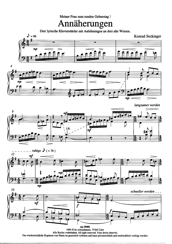 Ann auml herungen (Klavier Solo) (Klavier Solo) von Konrad Seckinger