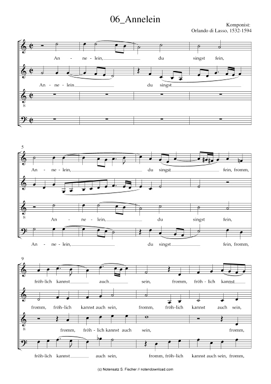 Annelein (Gemischter Chor) (Gemischter Chor) von Orlando di Lasso 1532-1594