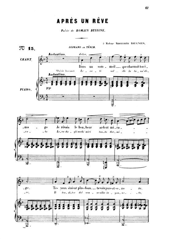 Apr egrave s un r ecirc ve Op.7 No.1 (Gesang hoch + Klavier) (Klavier  Gesang hoch) von Gabriel Faur eacute 