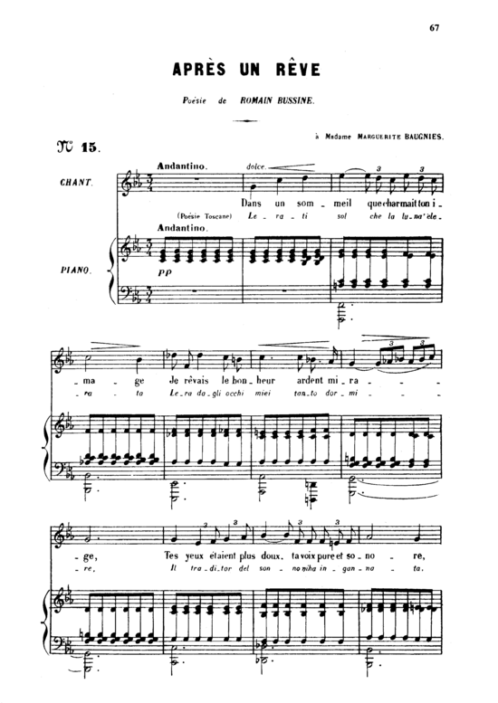 Apr s un r ve Op.7 No.1 (Gesang mittel + Klavier) (Klavier  Gesang mittel) von Gabriel Faur 