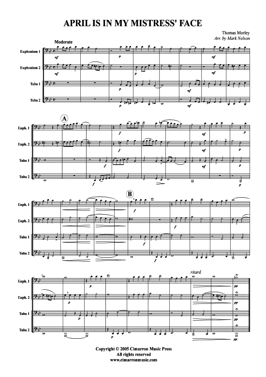 April Is In My Mistress Face (Tuba Quartett 2x Bariton 2xTuba) (Quartett (Tuba)) von Thomas Morley