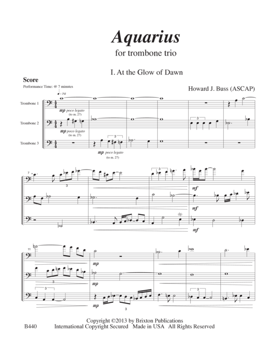 Aquarius (3 Posaunen oder Euphonium) (Trio (Posaune)) von Howard J. Buss