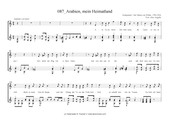 Arabien mein Heimatland (Gitarre + Gesang) (Gitarre  Gesang) von Carl Maria von Weber  1786-1826 