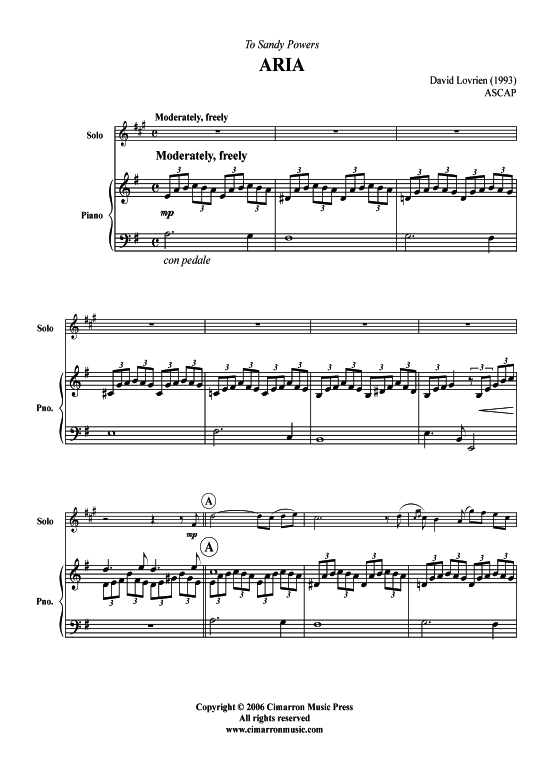 Aria (Klarinette in B + Klavier) (Klavier  Klarinette) von David Lovrien