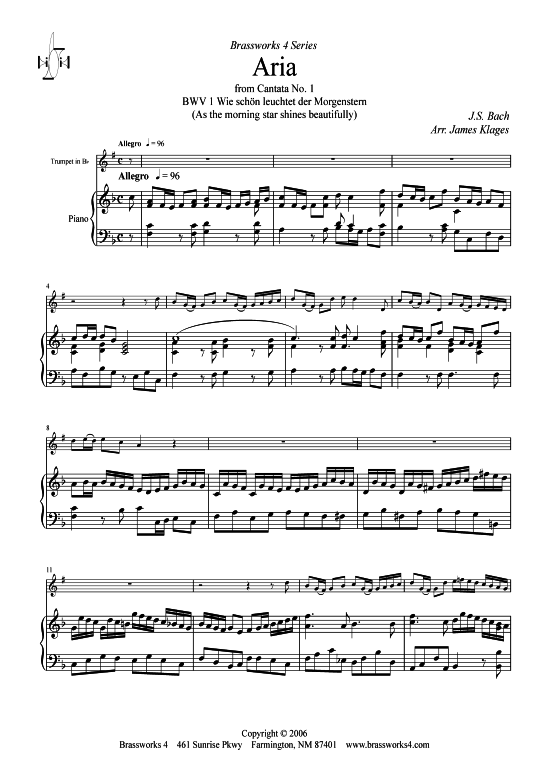 Aria (Trompete + Klavier) (Klavier  Trompete) von J. S. Bach (BWV 1)
