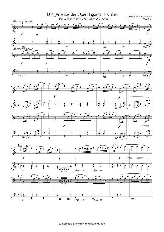 Arie aus der Oper Figaros Hochzeit Dort vergiss leises Flehn s es Wimmern (Klavier vierh ndig) (Klavier vierh ndig) von Wolfgang Amadeus Mozart 1756-1791 