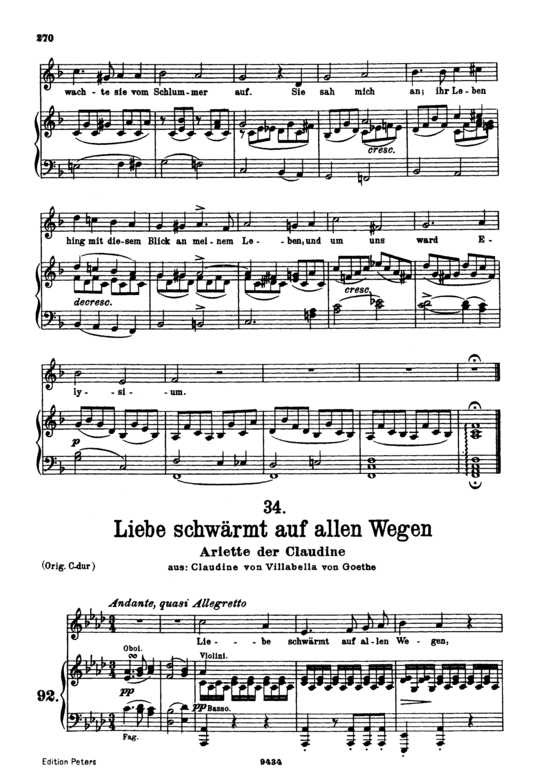 Ariette der Claudine D.239-6 Liebe schw auml rmt auf allen Wegen (Gesang tief + Klavier) (Klavier  Gesang tief) von Schubert Franz