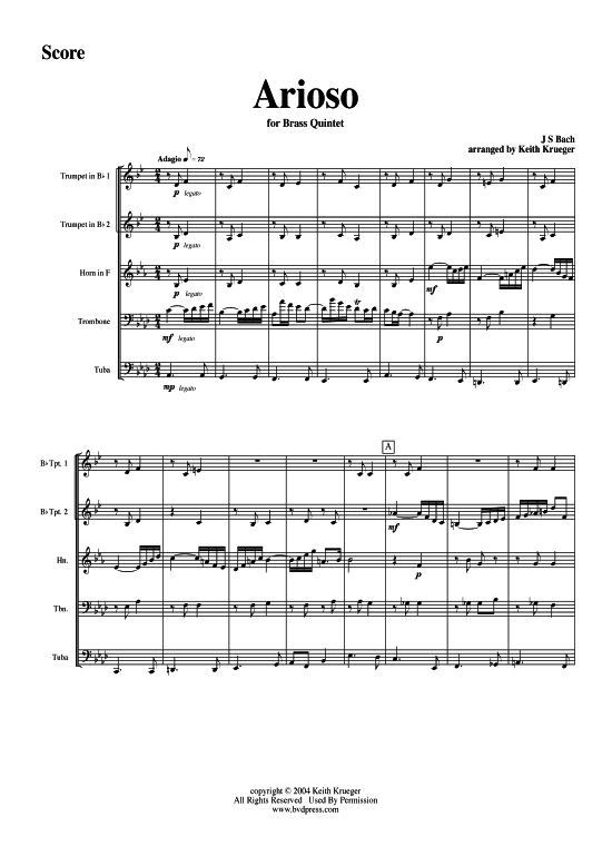 Arioso (Blechbl serquintett) (Quintett (Blech Brass)) von J. S. Bach (arr. Krueger)