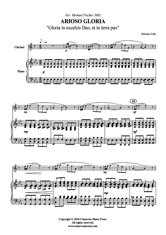 Arioso Gloria (Klarinette + Klavier) (Klavier  Klarinette) von Barbara York (2003)