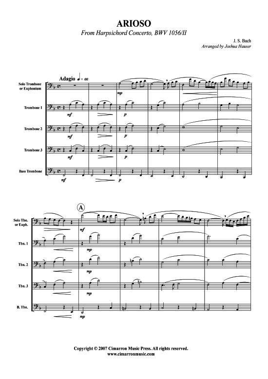 Arioso (Posaunen-Ensemble) (Ensemble (Blechbl ser)) von J. S. Bach (aus Cembalo Konzert BWV 1056 II)