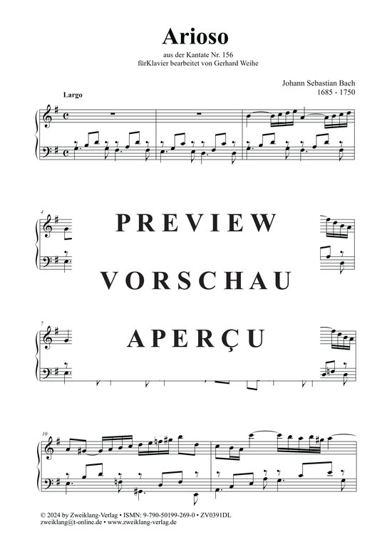 Arioso (Sinfonia aus der Kantate Nr. 156) (Klavier Solo) (Klavier Solo) von Johann Sebastian Bach