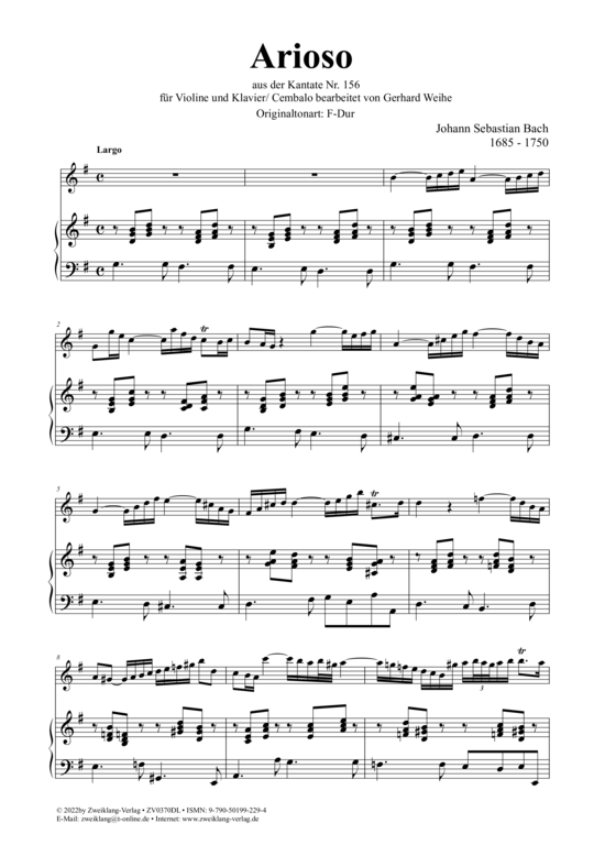 Arioso (Violine + Klavier) (Klavier  Violine) von Joh.Sebastian Bach