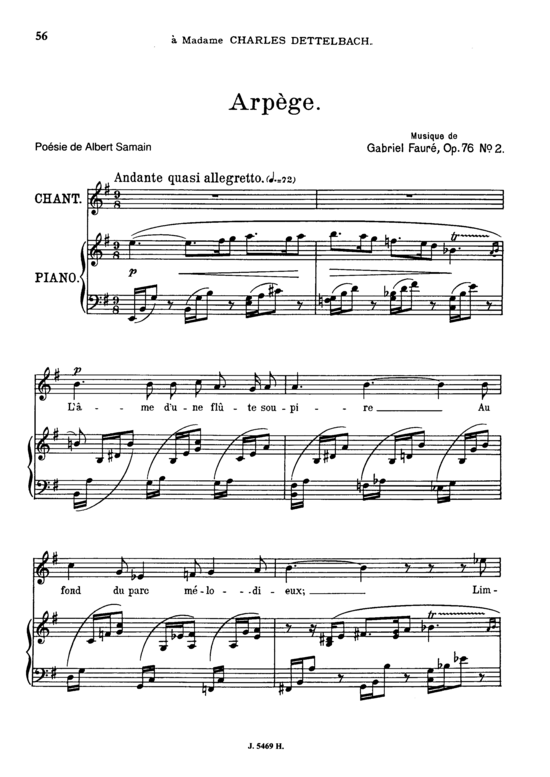 Arp egrave ge Op.76 No.2 (Gesang mittel + Klavier) (Klavier  Gesang mittel) von Gabriel Faur eacute 