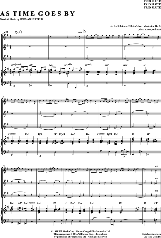 As Time Goes By (Fl ten Trio + Klavier) (Trio (Fl te)) von Rod Stewart