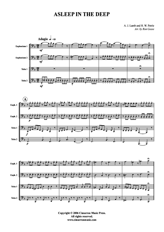 Asleep in the Deep (Tuba Quartett 2x Bariton 2xTuba) (Quartett (Tuba)) von Arthur J. Lamb