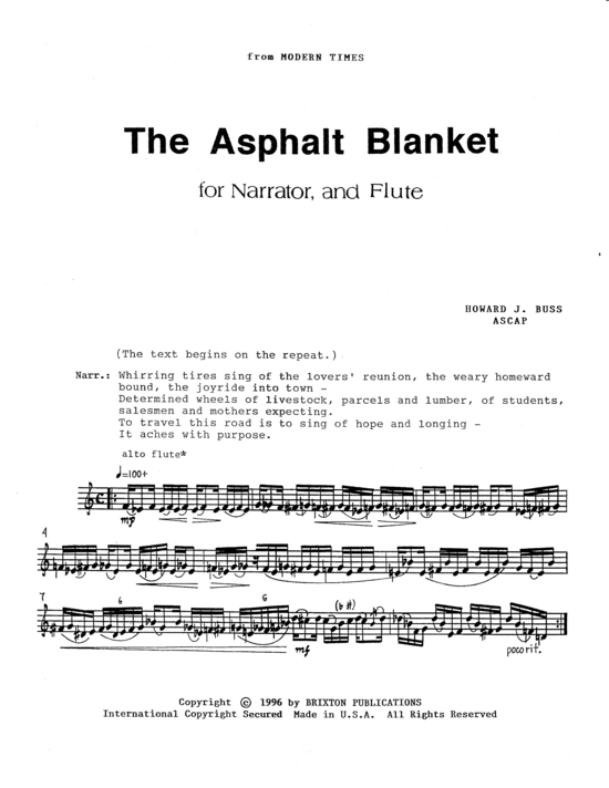 Asphalt Blanket The (Erz hler und Fl te) (Duett (2 St.)) von Howard J. Buss 