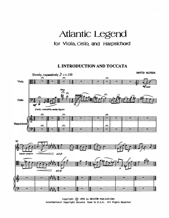 Atlantic Legend (Bratsche Cello und Cembalo) (Trio (Cembalo  2 St.)) von David Alpher