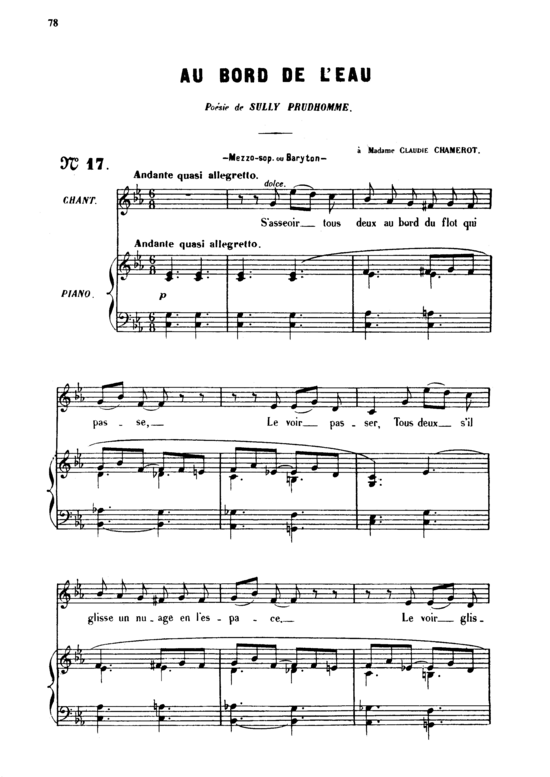 Au bord de l acute eau Op.8 No.1 (Gesang mittel + Klavier) (Klavier  Gesang mittel) von Gabriel Faur eacute 