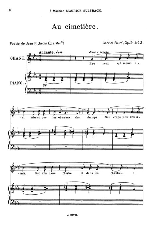 Au cimeti egrave re Op.51 No.2 (Gesang mittel + Klavier) (Klavier  Gesang mittel) von Gabriel Faur eacute 
