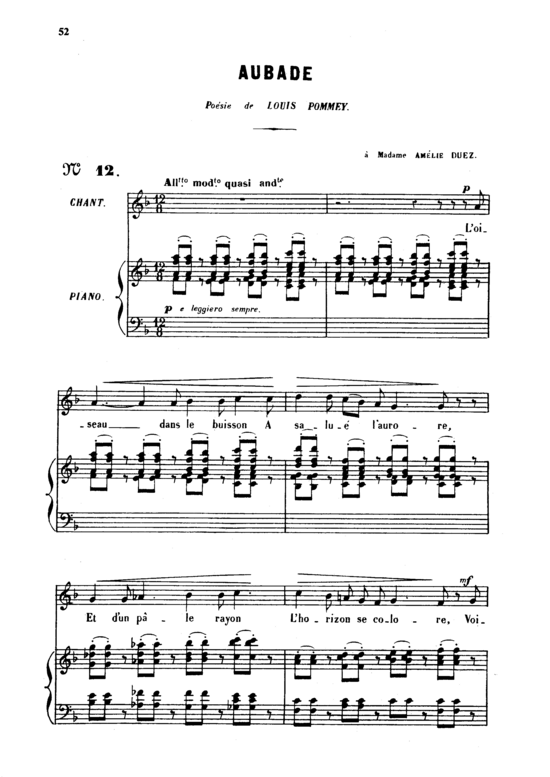 Aubade Op.6 No.1 (Gesang mittel + Klavier) (Klavier  Gesang mittel) von Gabriel Faur eacute 