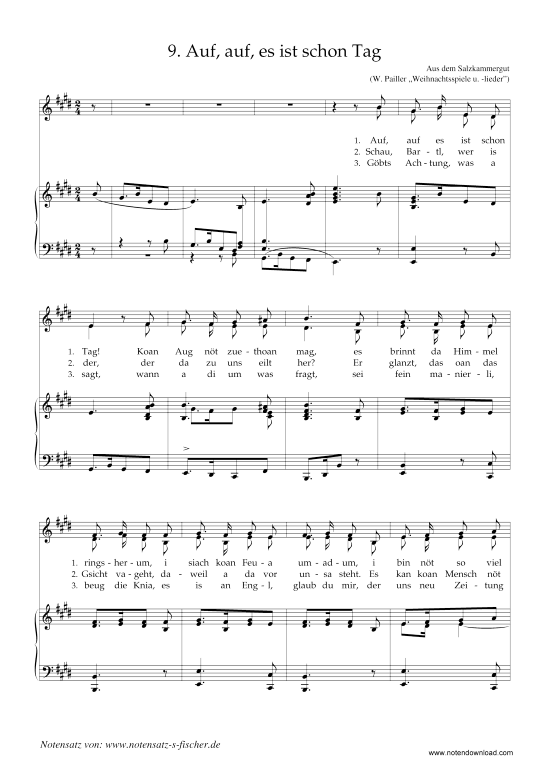 Auf auf es ist schon Tag (Klavier + Gesang) (Klavier  Gesang) von Weihnachtslied aus dem Salzkammergut