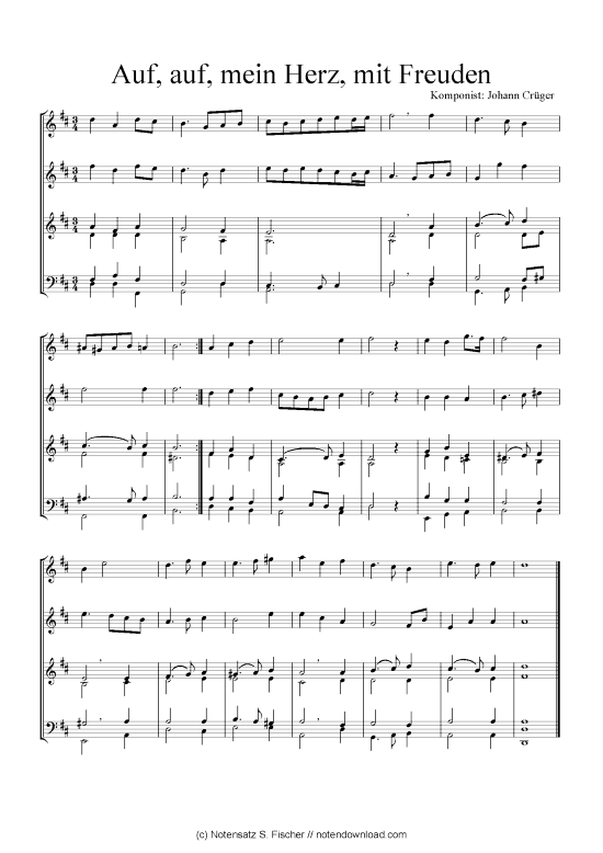 Auf auf mein Herz mit Freuden (Quartett in C) (Quartett (4 St.)) von Johann Cr ger