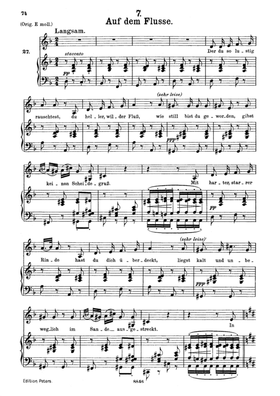 Auf dem Flusse D.911-7 (Winterreise) (Gesang mittel + Klavier) (Klavier  Gesang mittel) von Schubert Franz