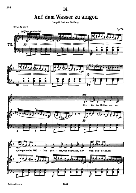 Auf dem Wasser zu singen D.774 (Gesang tief + Klavier) (Klavier  Gesang tief) von Schubert Franz