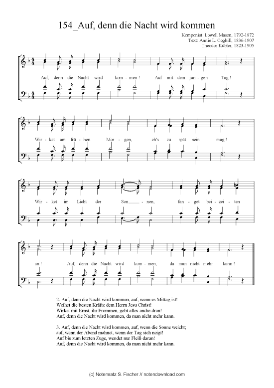 auf denn die nacht wird kommen (Gemischter Chor) (Gemischter Chor) von unbekannter Verfasser