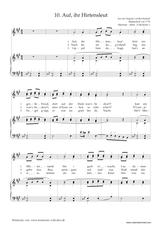 Auf ihr Hirtensleut (Klavier + Gesang) (Klavier  Gesang) von Weihnachtslied aus Reichenhall