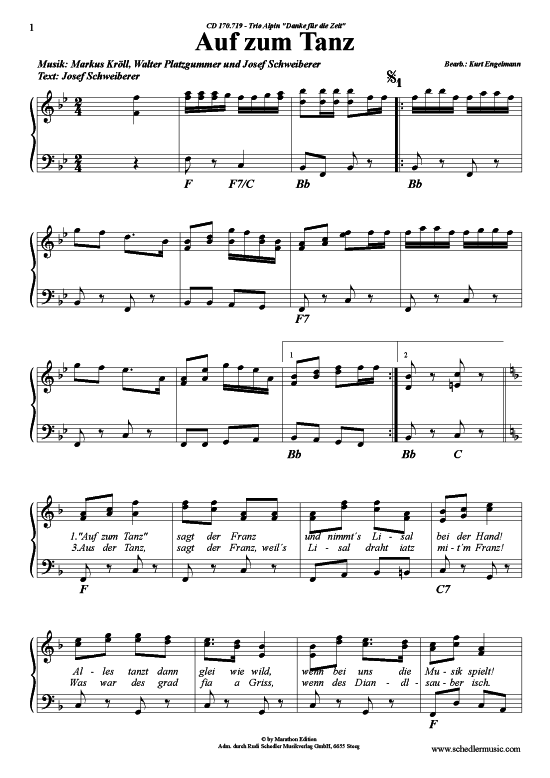 Auf zum Tanz (Klavier + Gesang) (Klavier Gesang  Gitarre) von Trio Alpin 