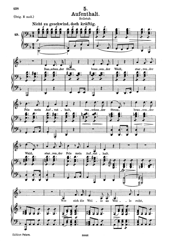 Aufenthalt D.957-5 (Schwanengesang) (Gesang mittel + Klavier) (Klavier  Gesang mittel) von Schubert Franz