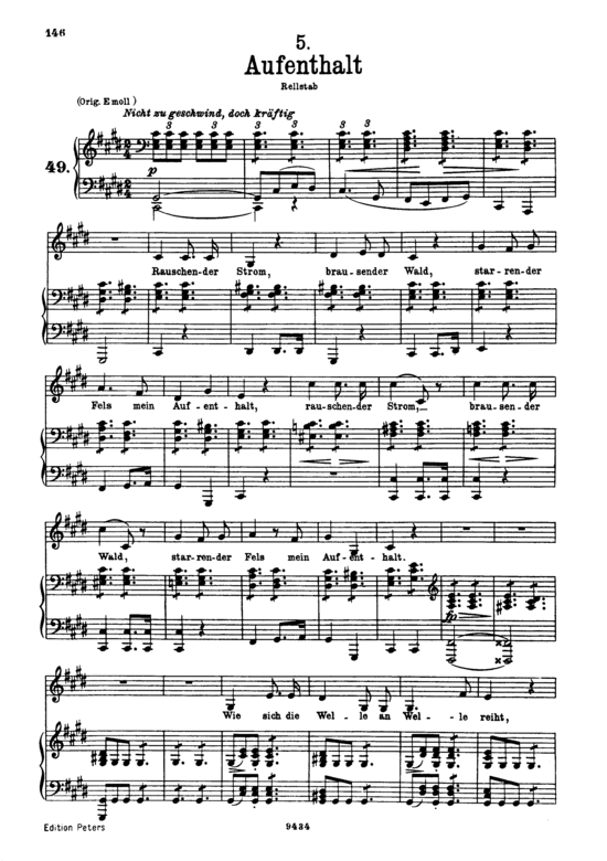 Aufenthalt D.957-5 (Schwanengesang) (Gesang tief + Klavier) (Klavier  Gesang tief) von Schubert Franz