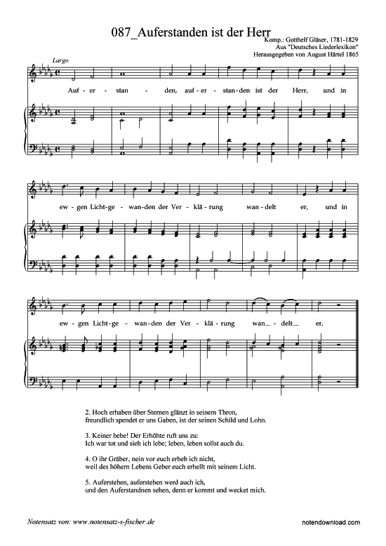 Auferstanden ist der Herr (Klavier + Gesang) (Klavier  Gesang) von Gotthelf Gl ser 1781-1829