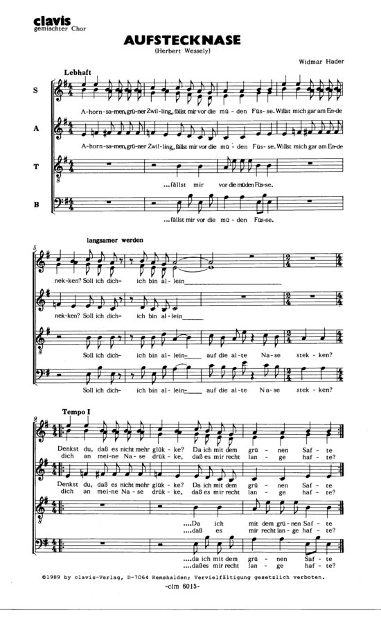 Aufstecknase (Gemischter Chor) (Gemischter Chor) von Widmar Hader (Scherzlied)