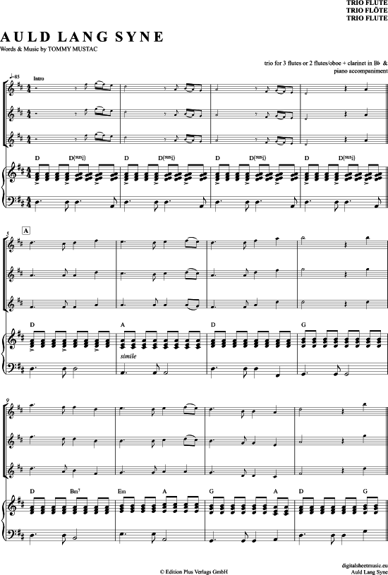Auld Lang Syne (Fl ten Trio + Klavier) (Trio (Fl te)) von Michael Hirte