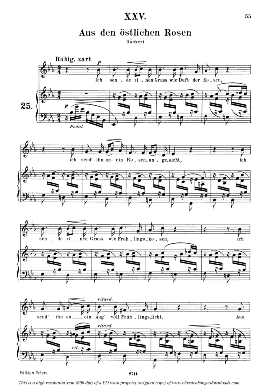Aus den stlichen Rosen Op.25 No.25 (Gesang mittel + Klavier) (Klavier  Gesang mittel) von Robert Schumann