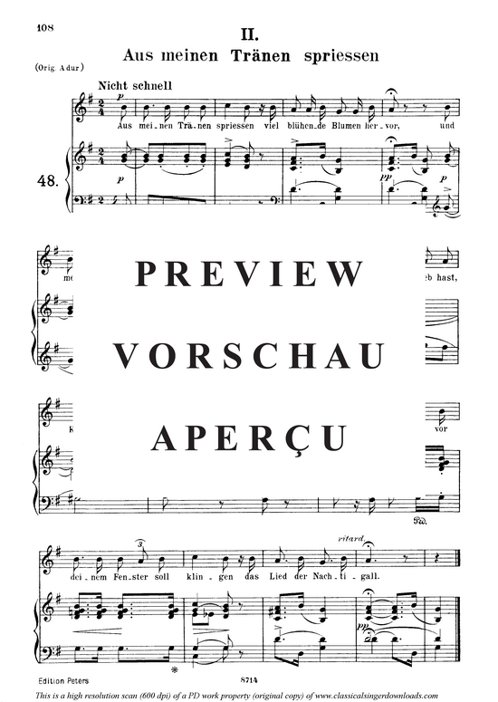 Aus meinen Tr acirc nen spriessen Op.48 No.2 (Gesang mittel + Klavier) (Klavier  Gesang mittel) von Robert Schumann