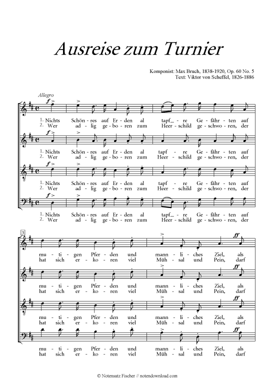 Ausreise zum Turnier (Gemischter Chor) (Gemischter Chor) von Max Bruch (op. 60 Nr. 5)