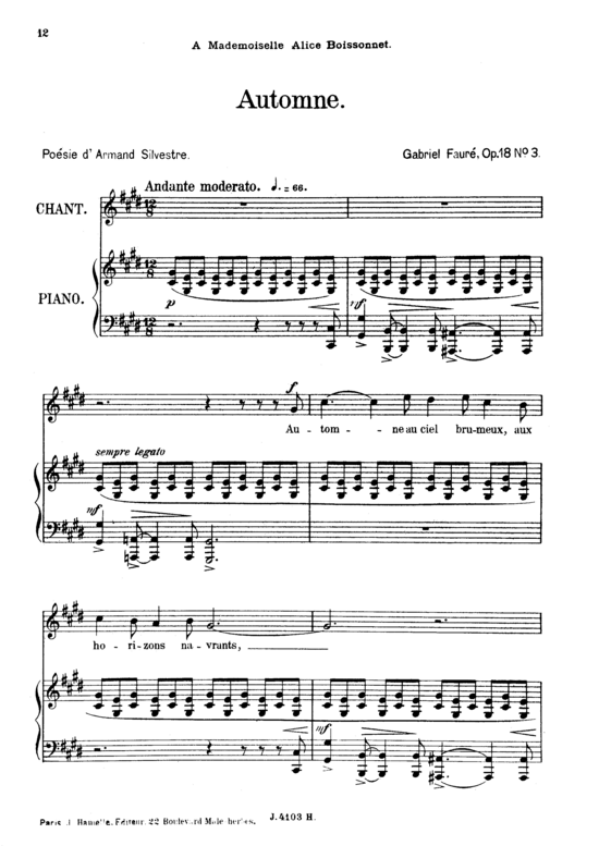 Automne Op.18 No.3 (Gesang hoch + Klavier) (Klavier  Gesang hoch) von Gabriel Faur eacute 